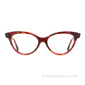 Design di lusso Donne Diamond Acetato Ocolatti a cornice ottica